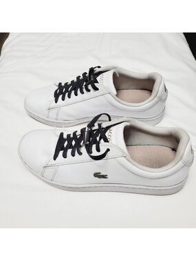 Lacoste Shoes Sneakers White Tie Up Shoelace Gold Foil Accent Size 7